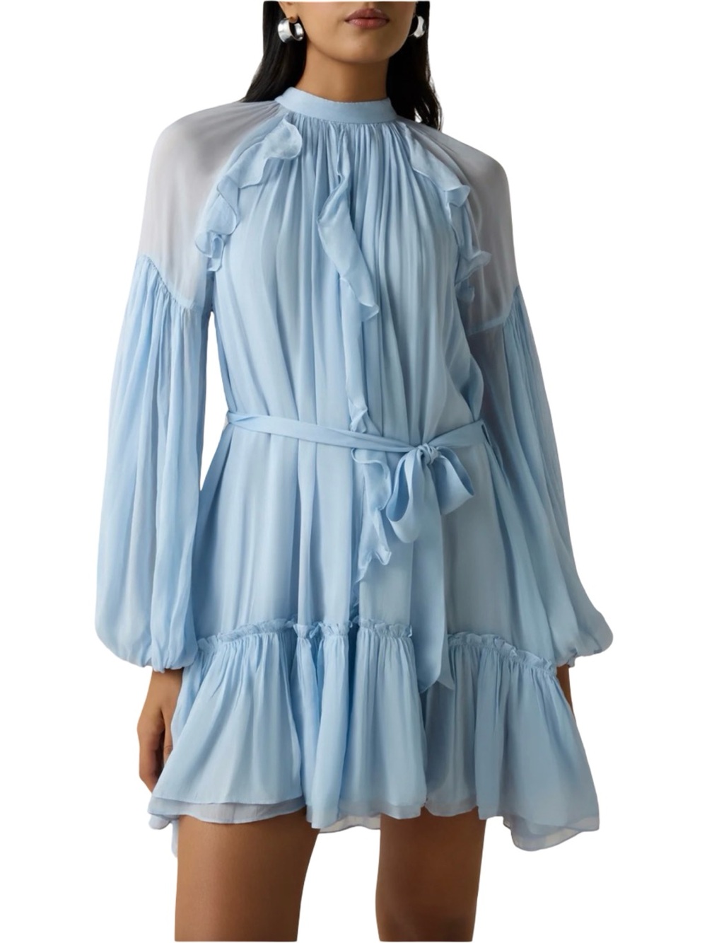 Hemant & Nandita | Hiya Ruffled Mini Dress in Powder Blue - Size Small (NWT)